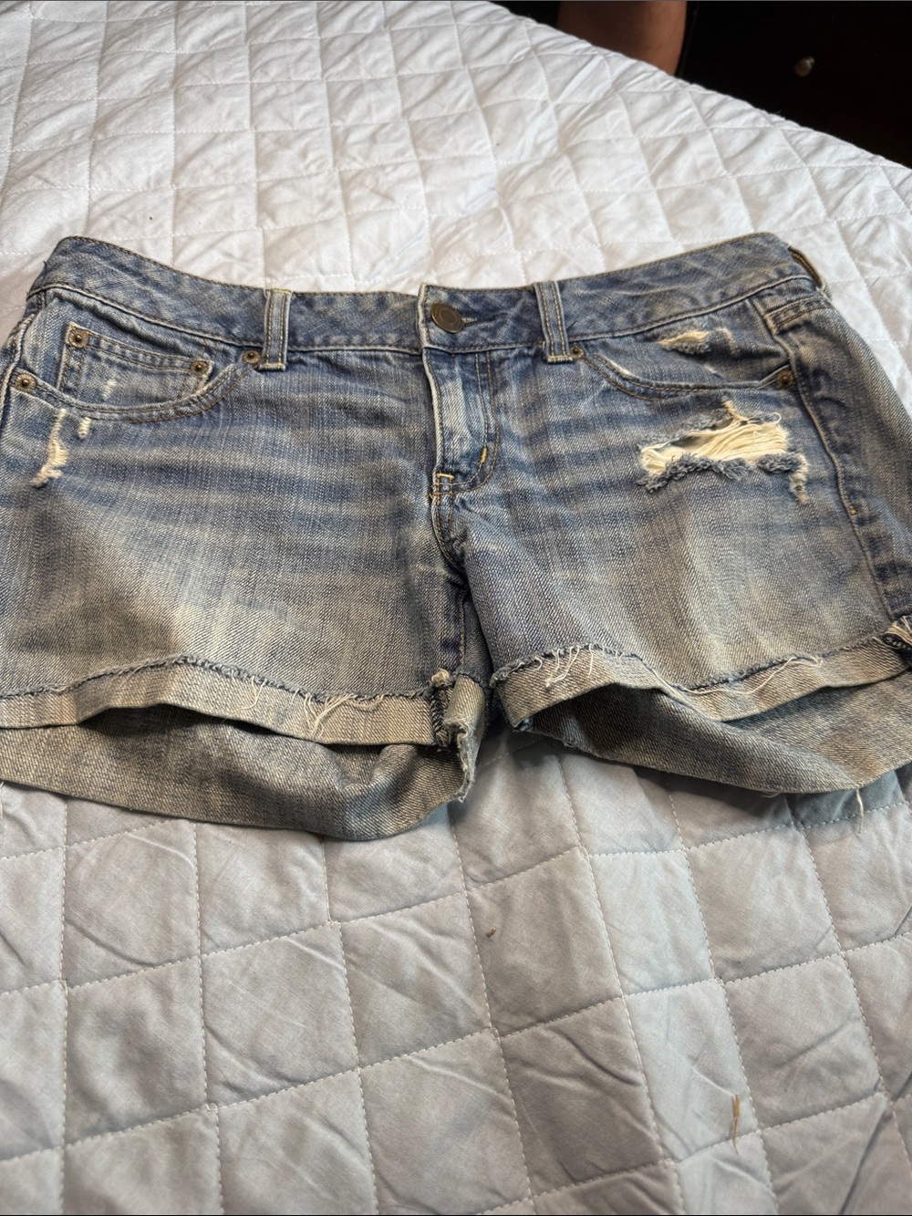 American Eagle Outfitters Light Blue Distressed Denim Shorts